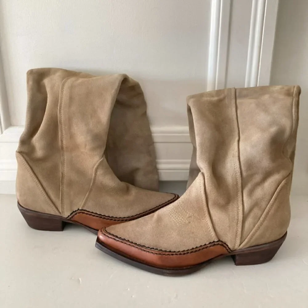 NWOT Free People Sterling Natural Suede Western Boots Sz 37 - Picture 2 of 9